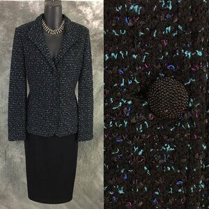 BEAUTIFUL St John jacket knit black purple blue multi blazer size 4